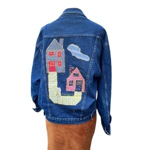 Vintage Center Aisle Custom House Patchwork Jean Jacket Size L
